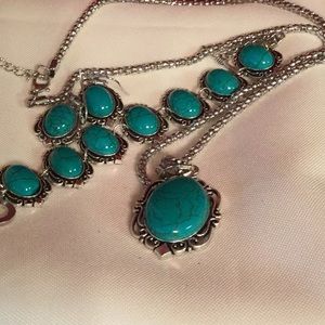 Vintage Lab created turquoise jewelry set